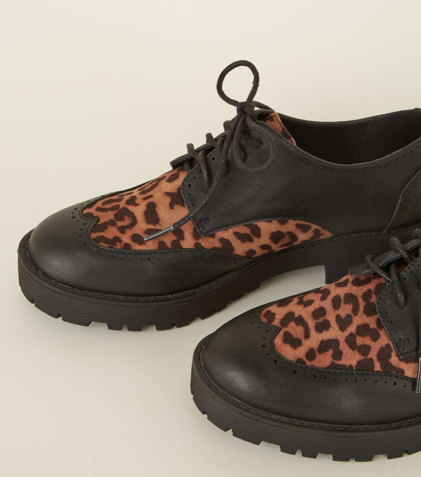 Black Leopard Print Panel Chunky Shoes  Image 4