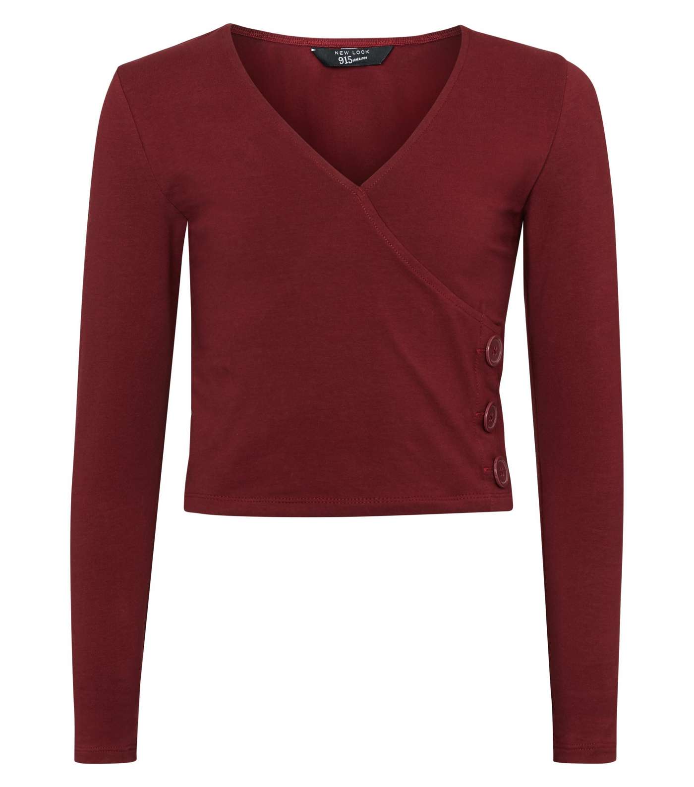 Girls Burgundy Long Sleeve Button Side Top Image 4