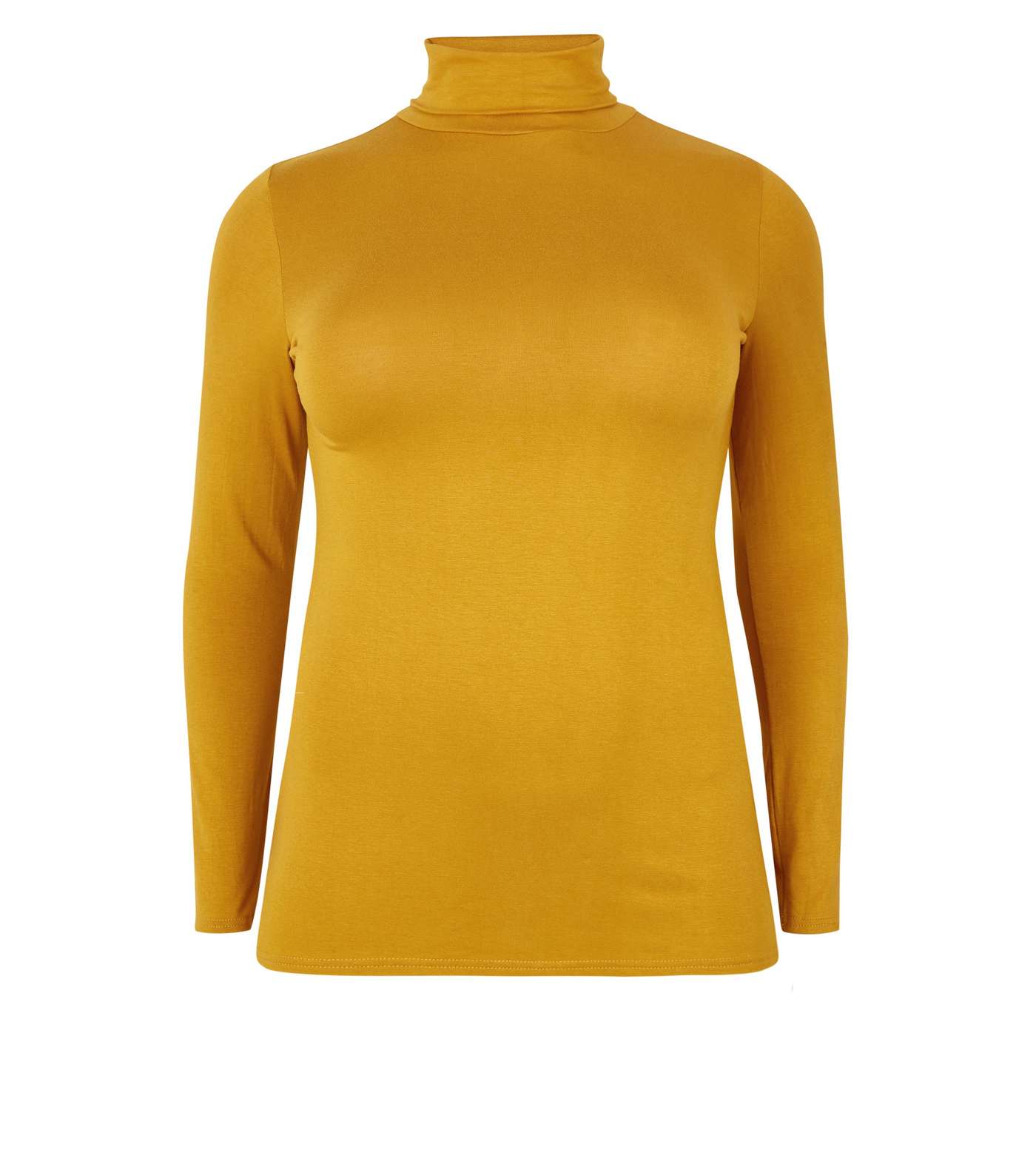 Curves Mustard Long Sleeve Roll Neck Top Image 4