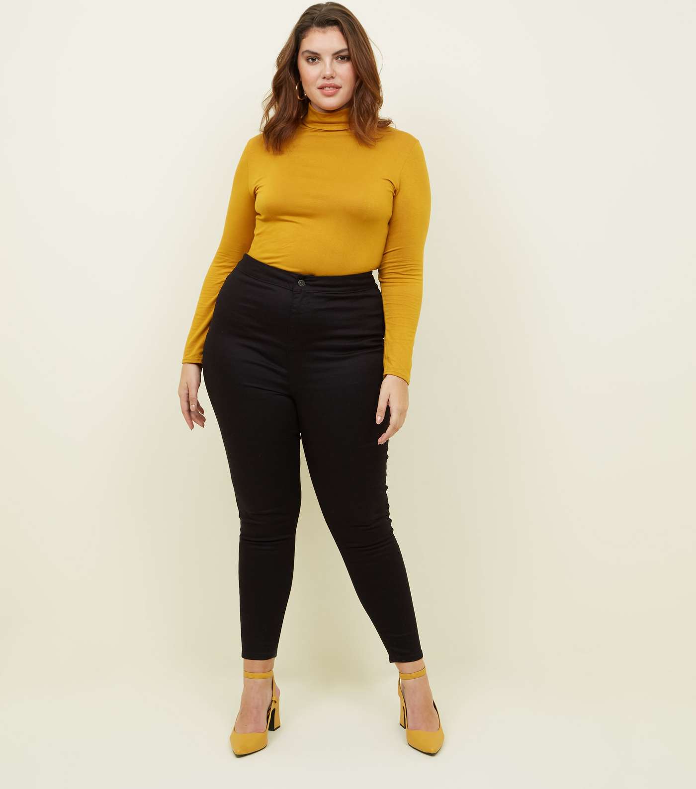 Curves Mustard Long Sleeve Roll Neck Top Image 2