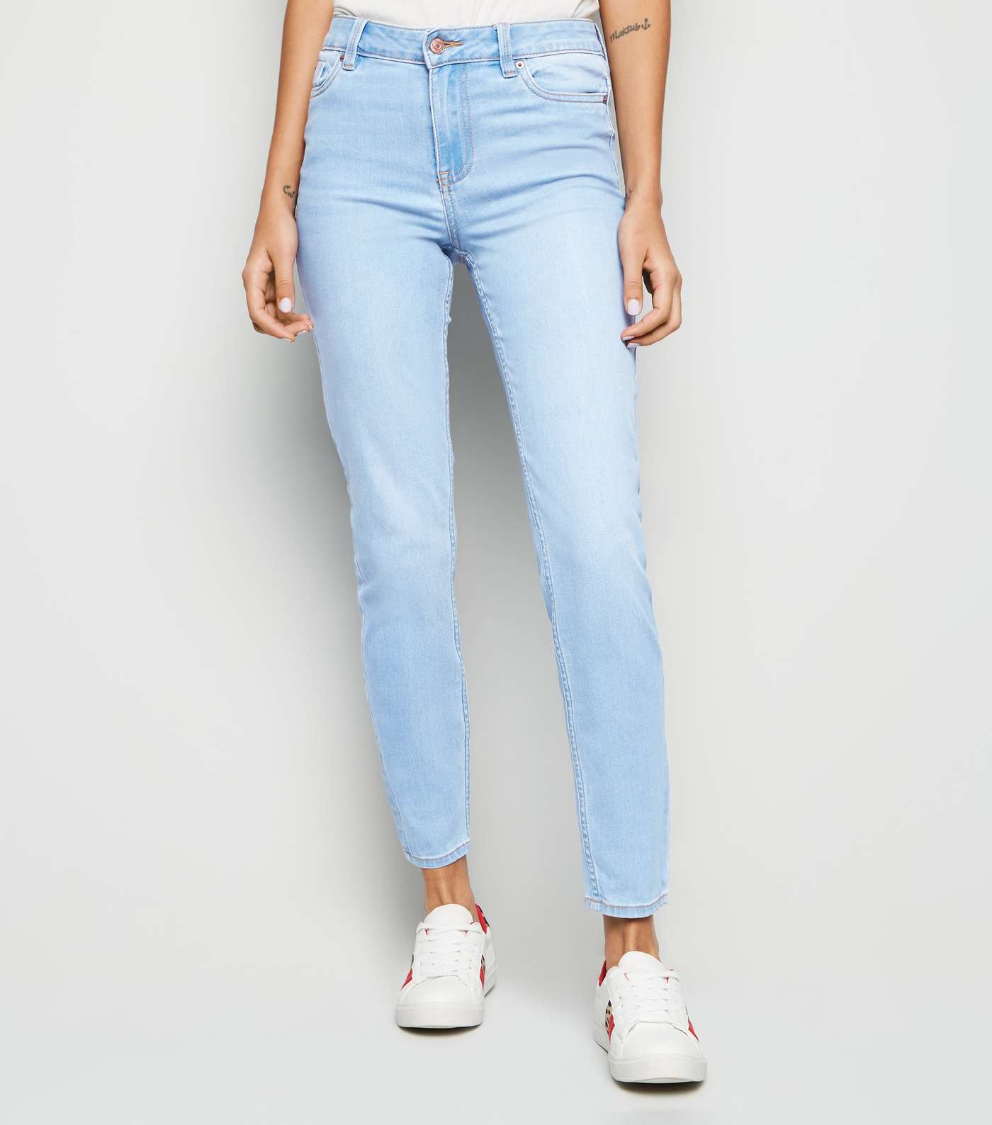 Blue Bleach Wash Mid Rise India Super Skinny Jeans Image 2