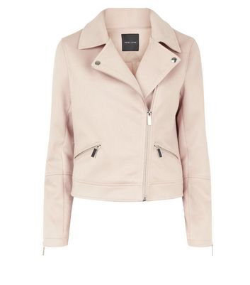 Pink Suedette Biker Jacket New Look