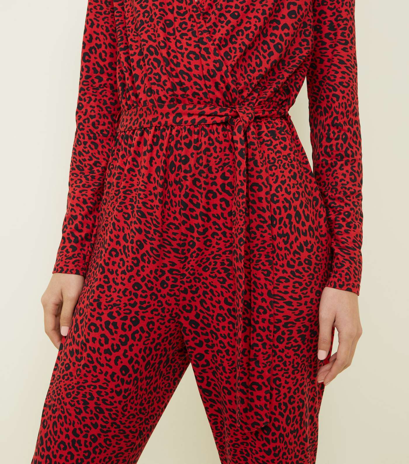 Red Leopard Print Wrap Front Jumpsuit Image 5