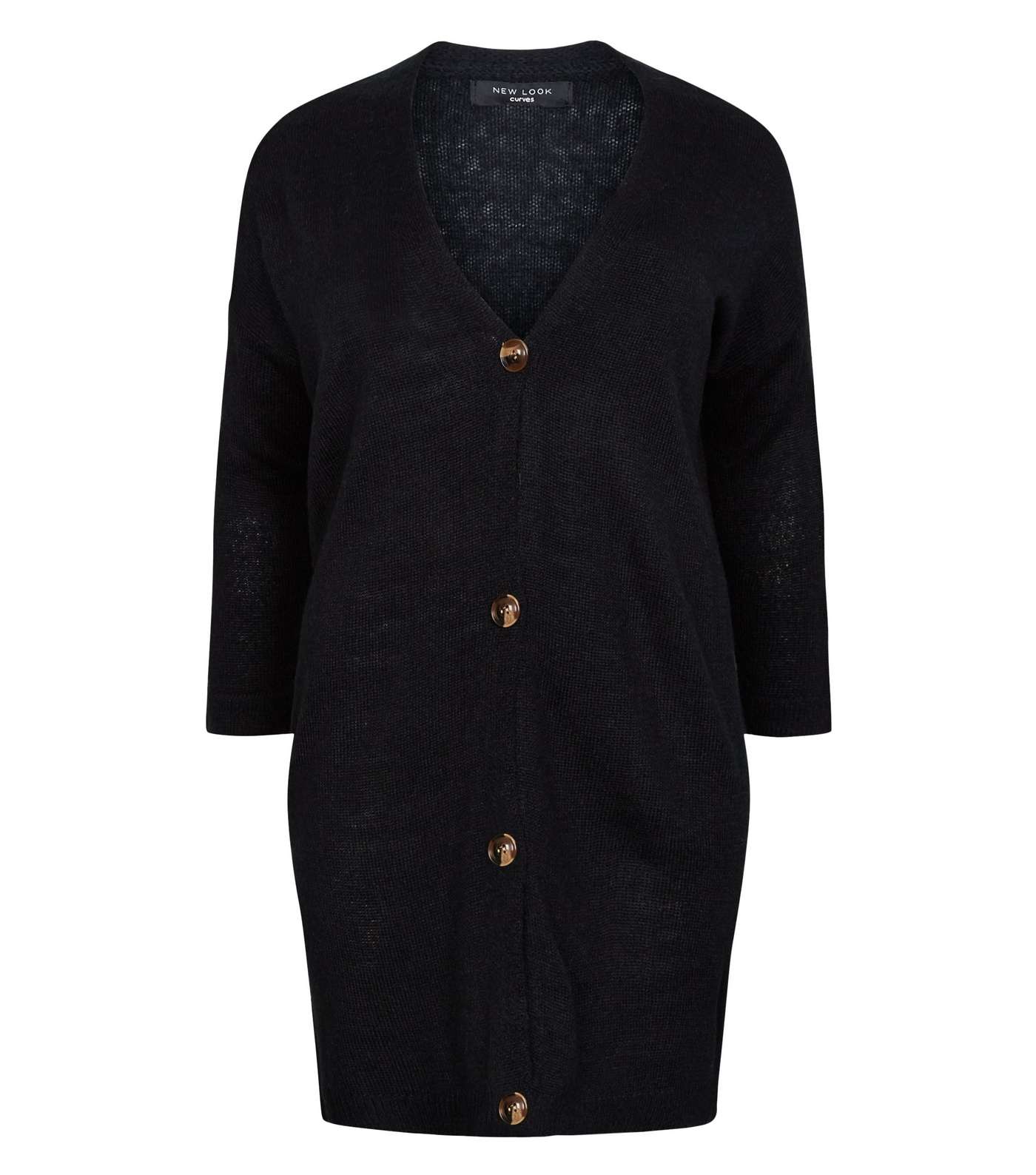 Curves Black Knitted Longline Cardigan  Image 4