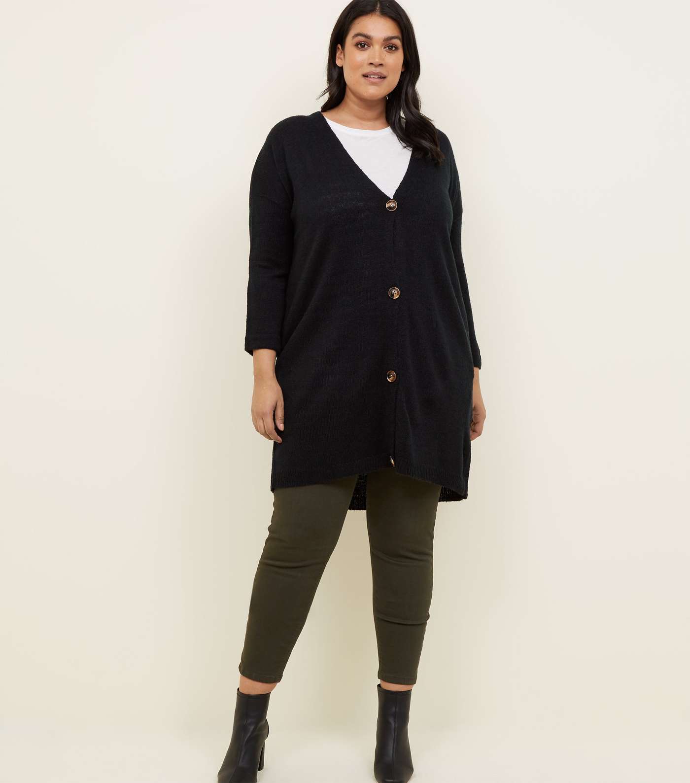 Curves Black Knitted Longline Cardigan  Image 2