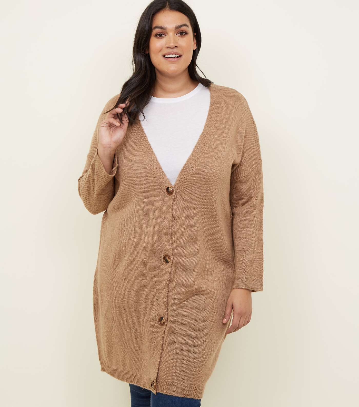 Curves Camel Knitted Longline Cardigan 