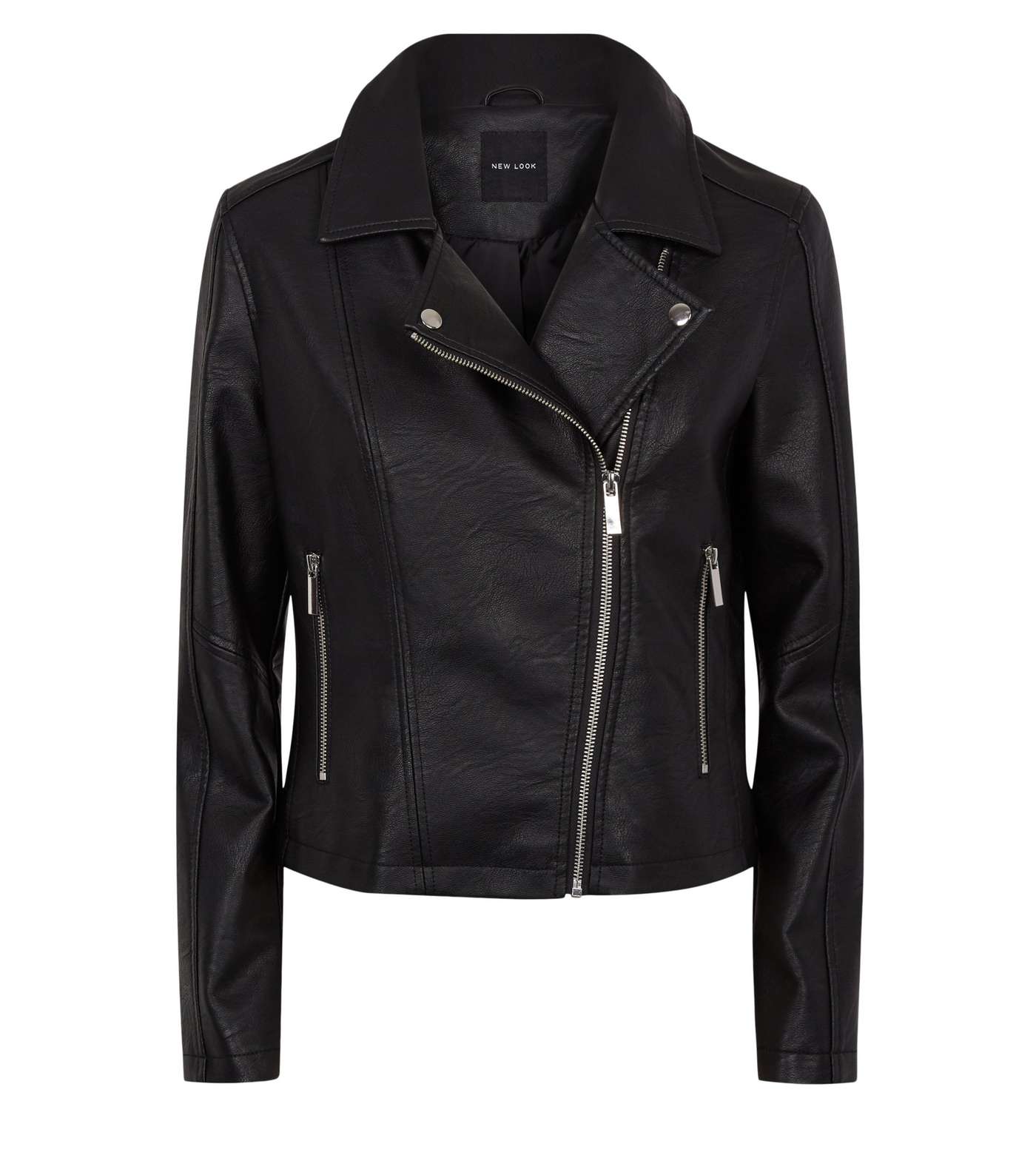 Black Coated Leather-Look Biker Jacket  Image 4