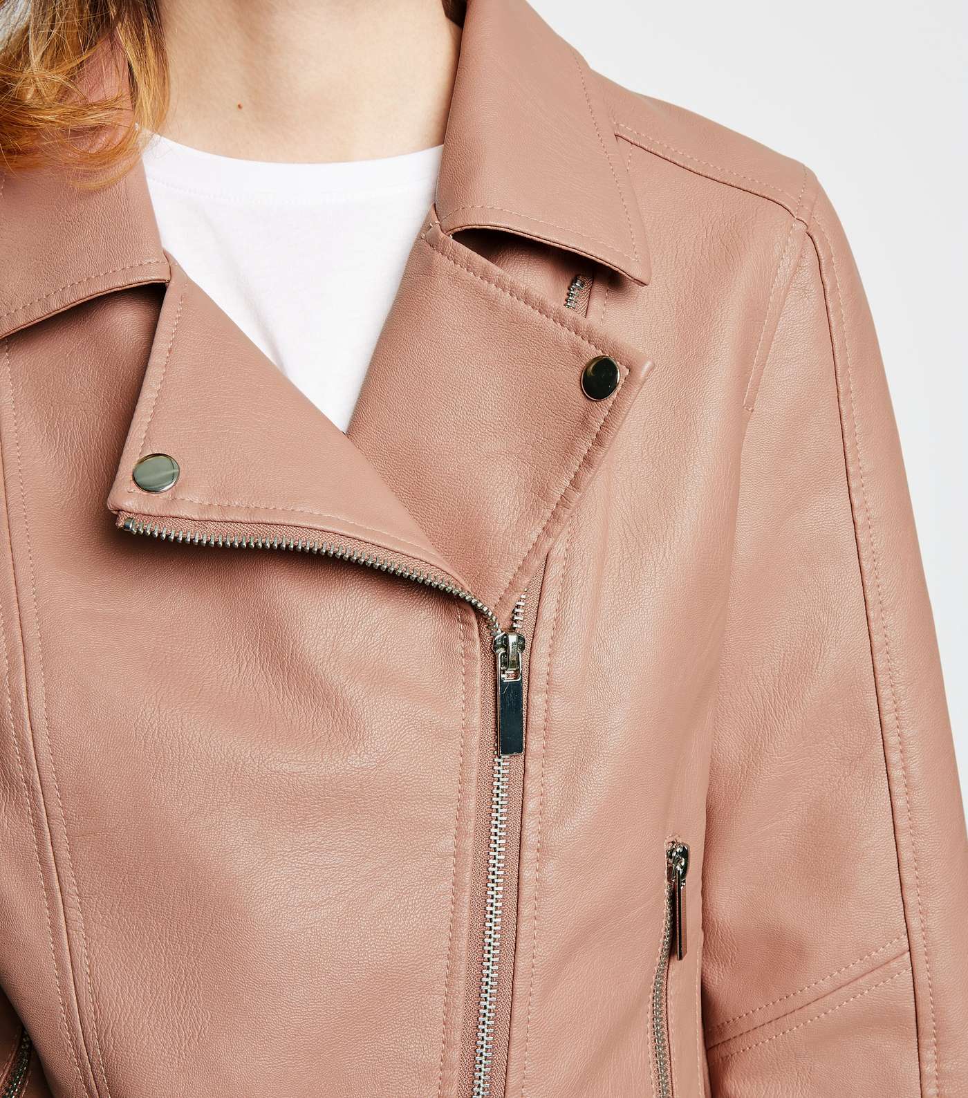 Pink Coated Leather-Look Biker Jacket  Image 5