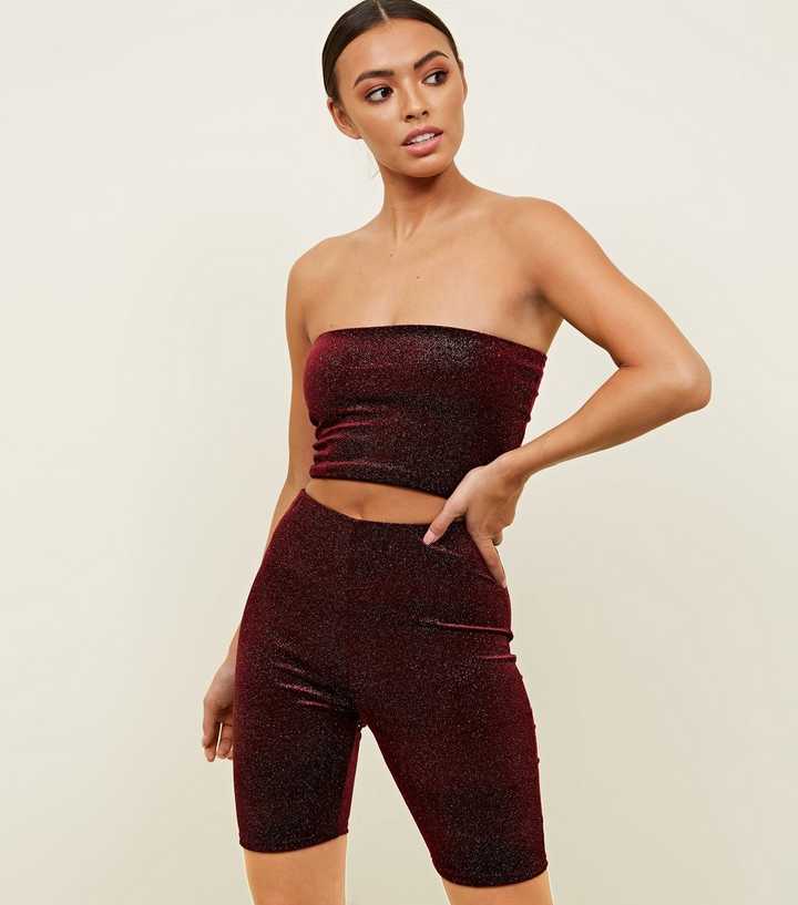 Burgundy Velvet Glitter Cycling Shorts