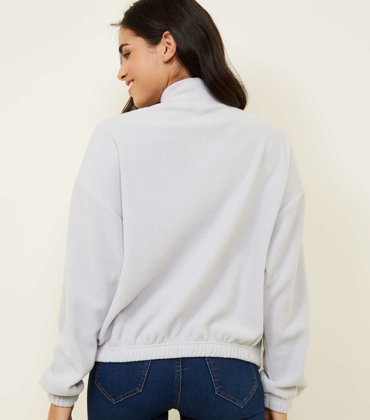 Pale Grey Zip Neck Fleece Sweatshirt Image 3