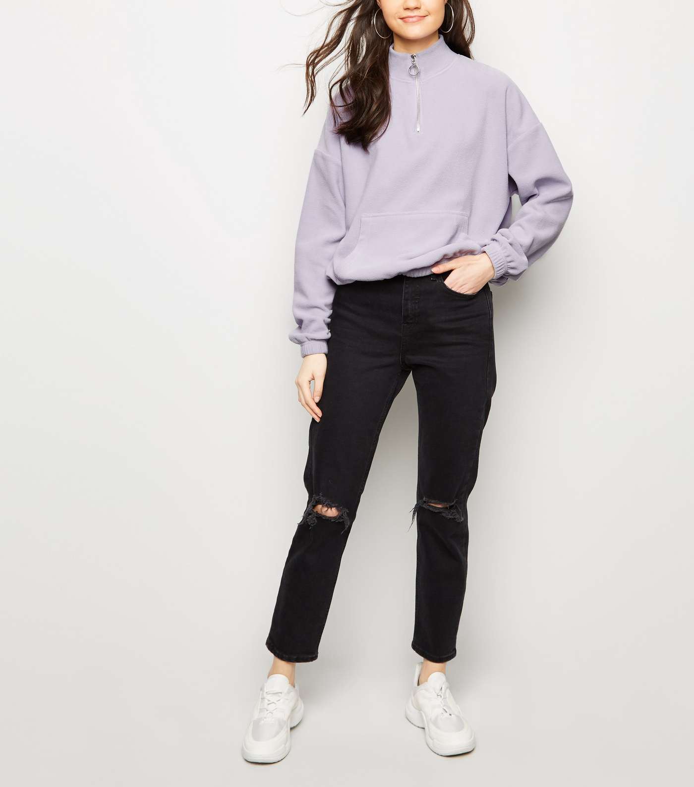 Lilac Zip Neck Fleece Sweatshirt Image 2