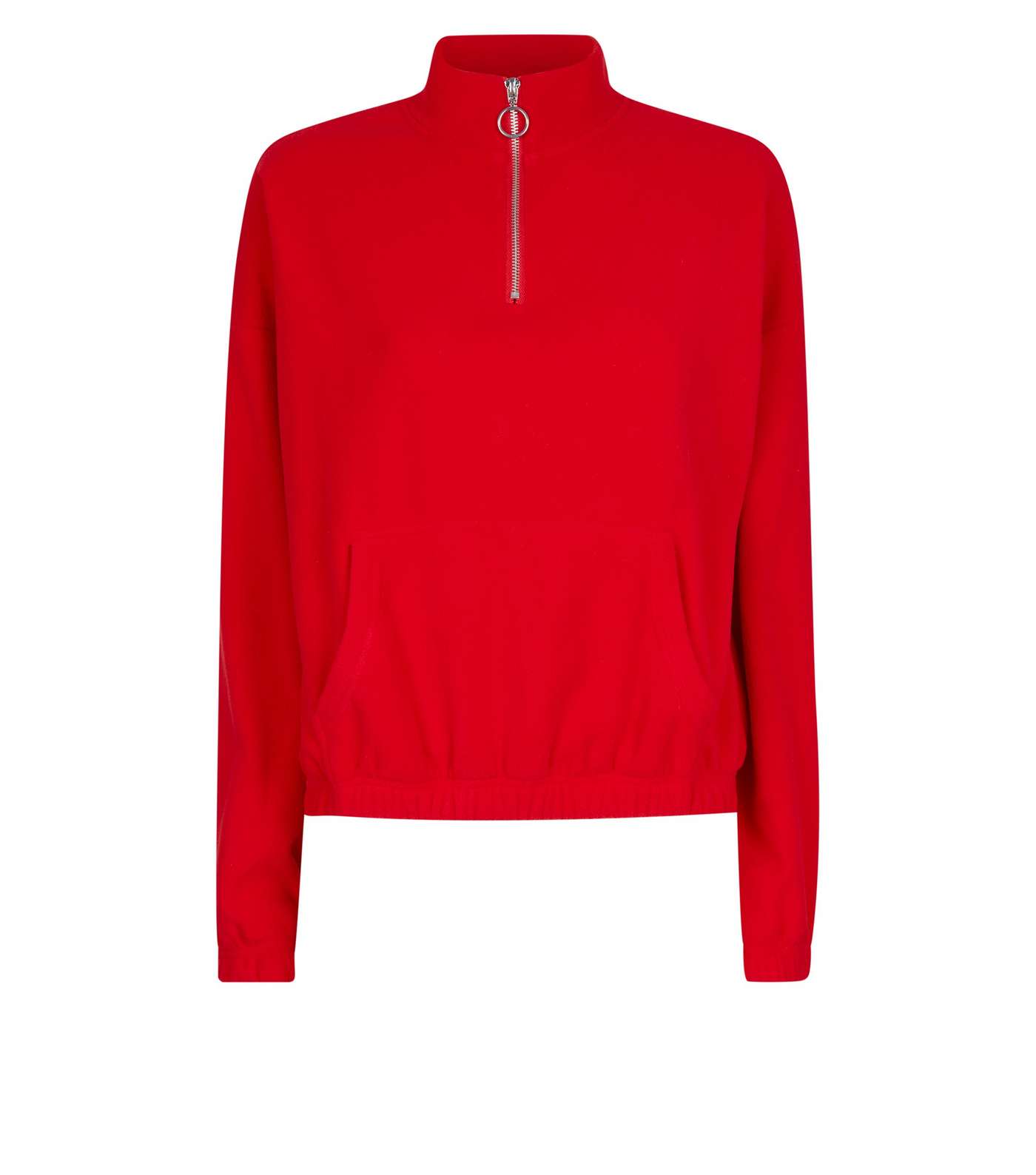 Red Zip Neck Fleece Sweatshirt Image 4