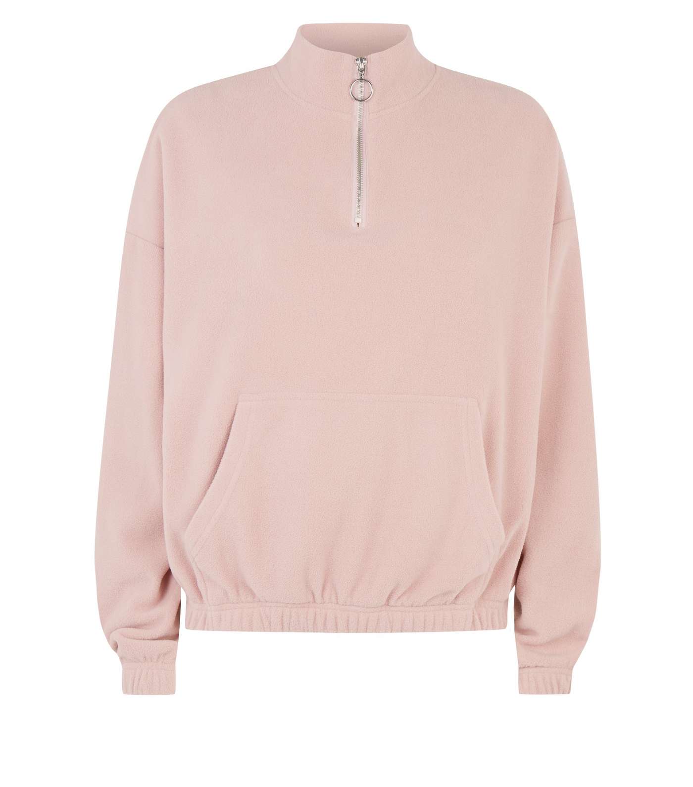 Pale Pink Zip Neck Fleece Sweatshirt Image 4