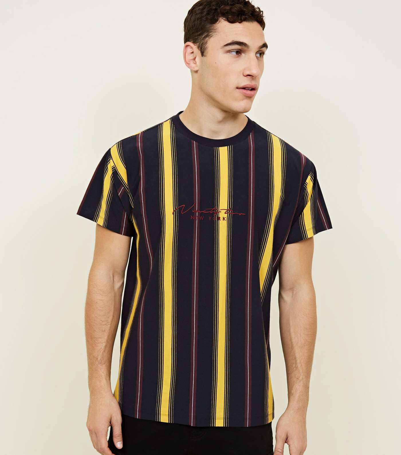 Yellow Ninety Two Embroidered Vertical Stripe T-Shirt