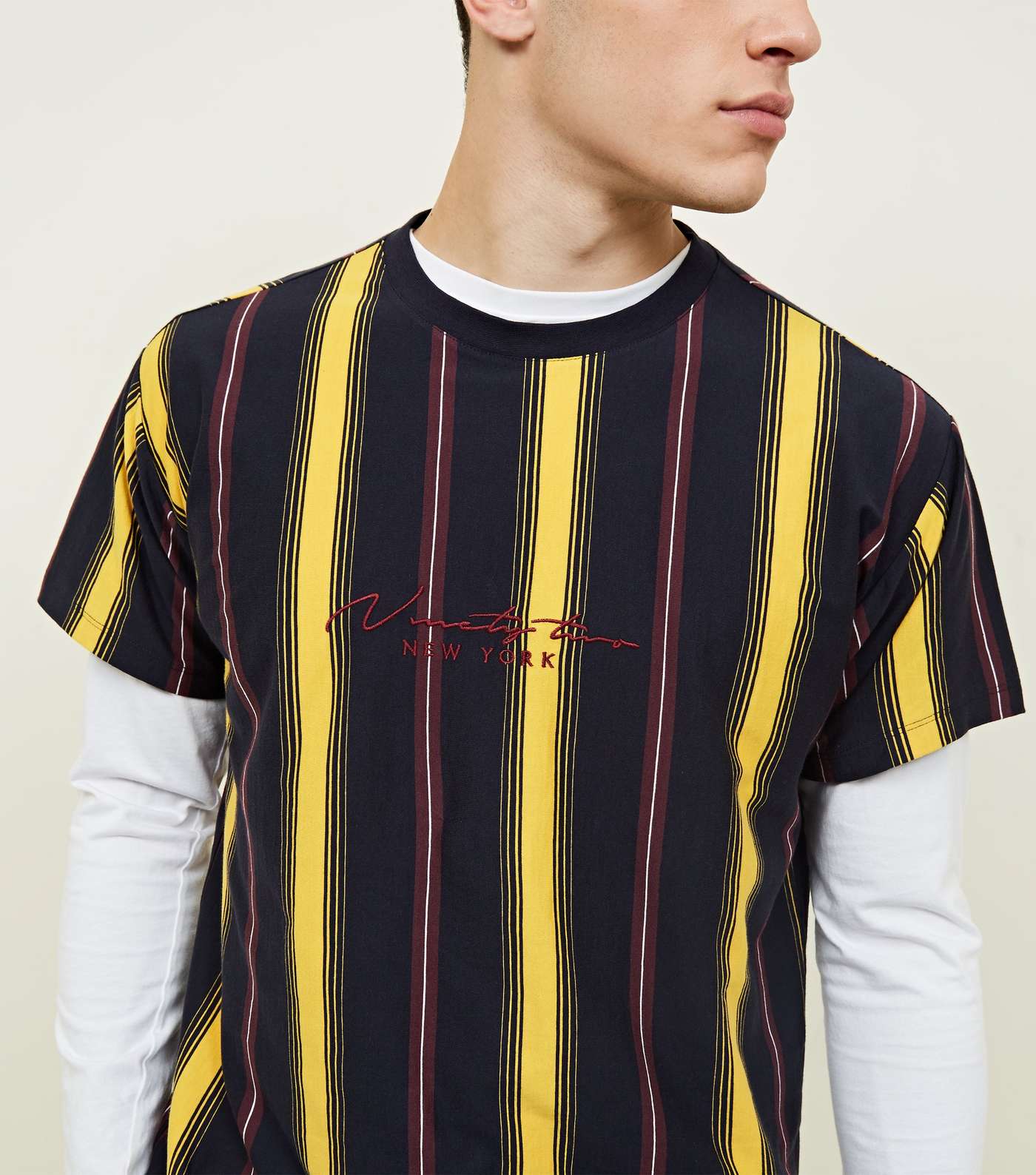 Yellow Ninety Two Embroidered Vertical Stripe T-Shirt Image 5