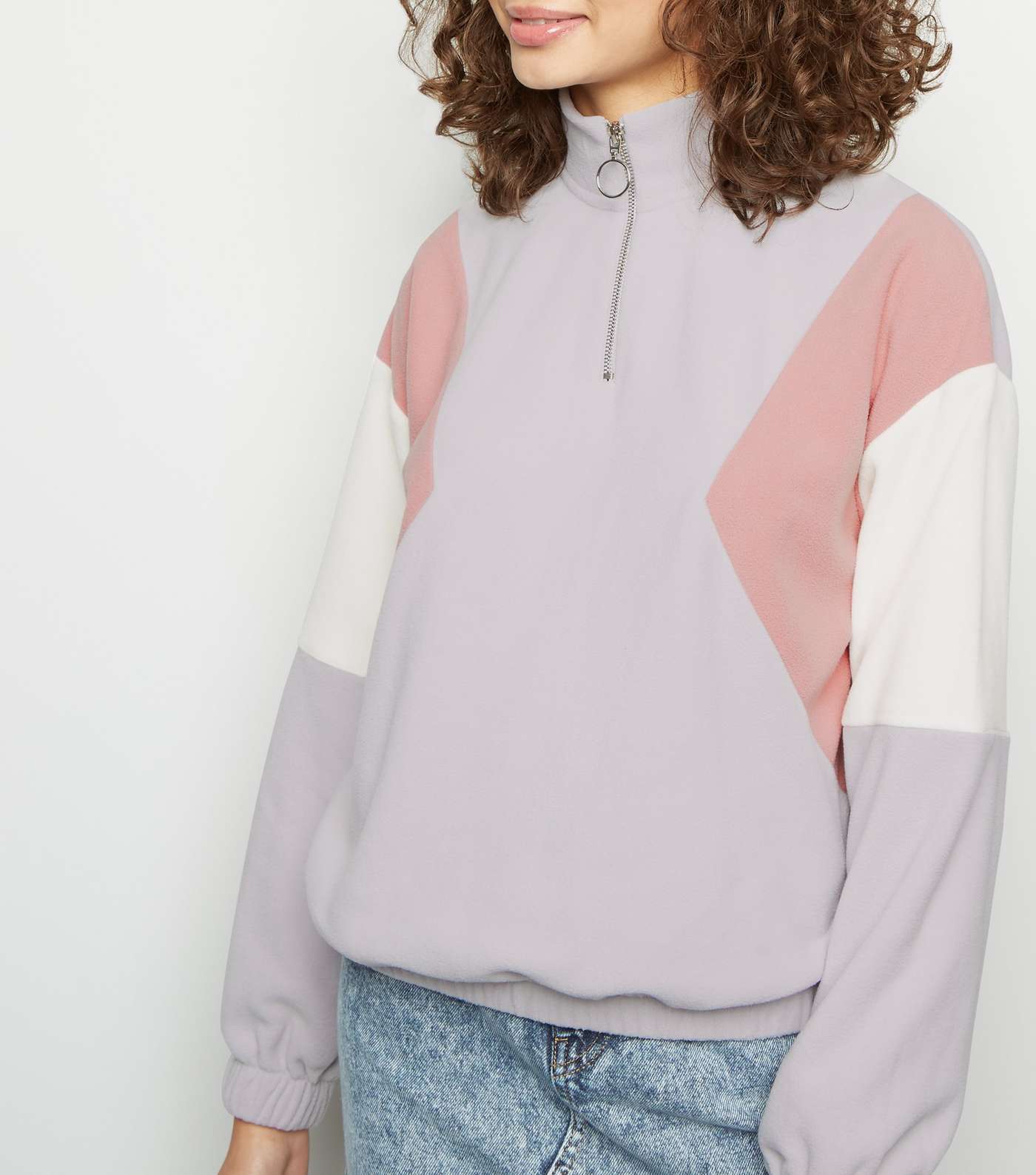 Grey Colour Block Half Zip Fleece Sweatshirt