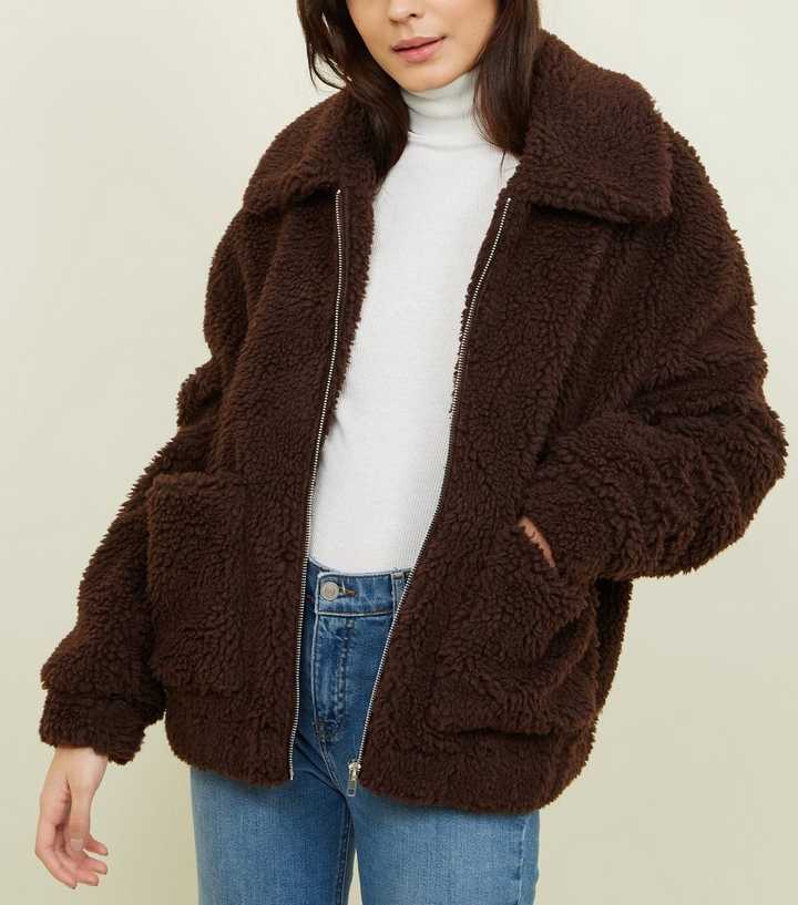 Dark Brown Teddy Borg Pocket Front Jacket 