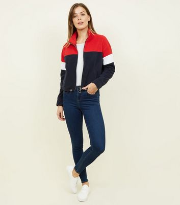 Blue Colour Block Fleece Jacket | New Look