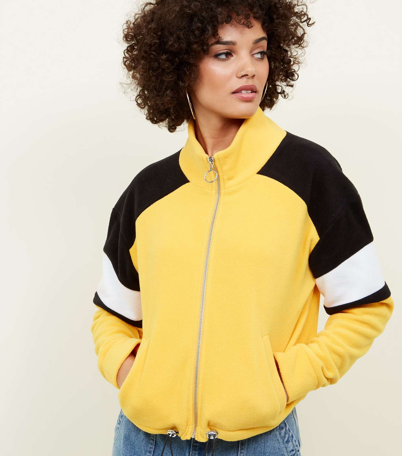 Mustard Colour Block Fleece Jacket 