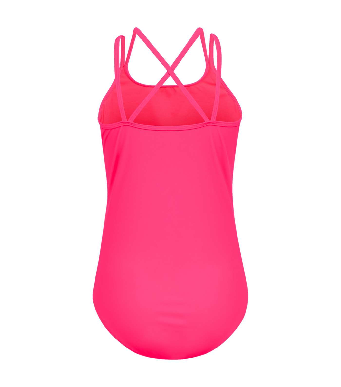 Girls Bright Pink Neon Cross Strap Back Swimsuit  Image 2