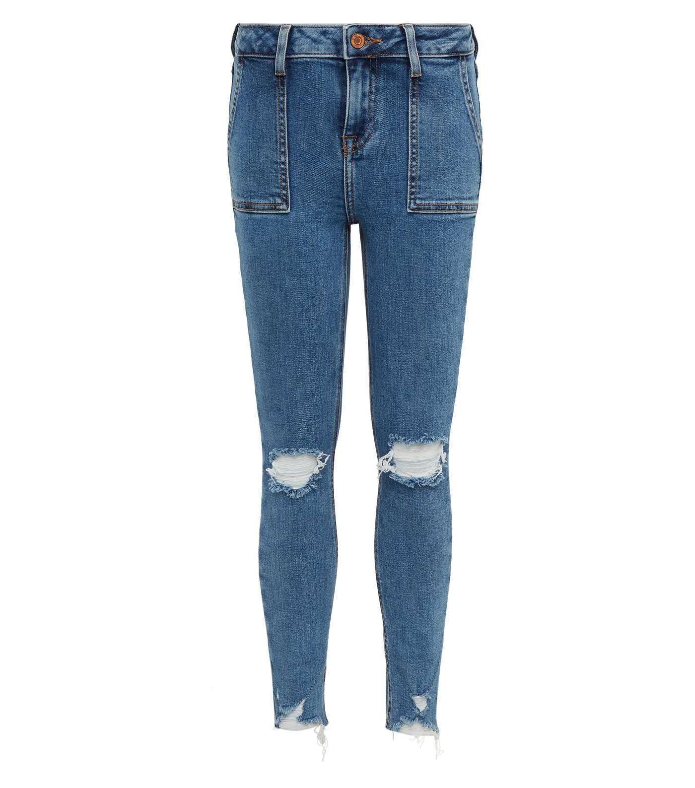 Girls Pale Blue Utility Pocket Ripped Skinny Jeans Image 4