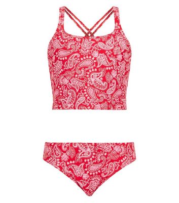 red paisley swimsuit