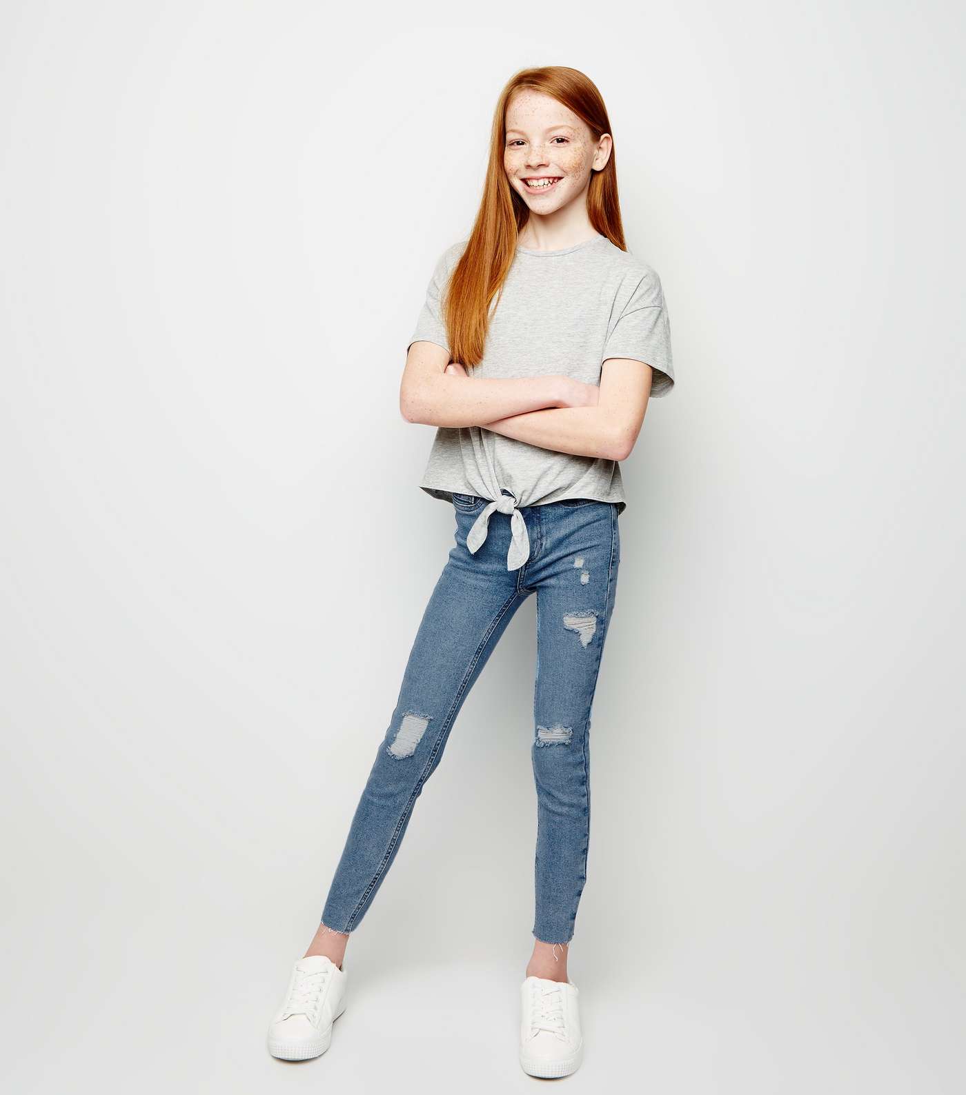 Girls Bright Blue Ripped High Rise Skinny Jeans