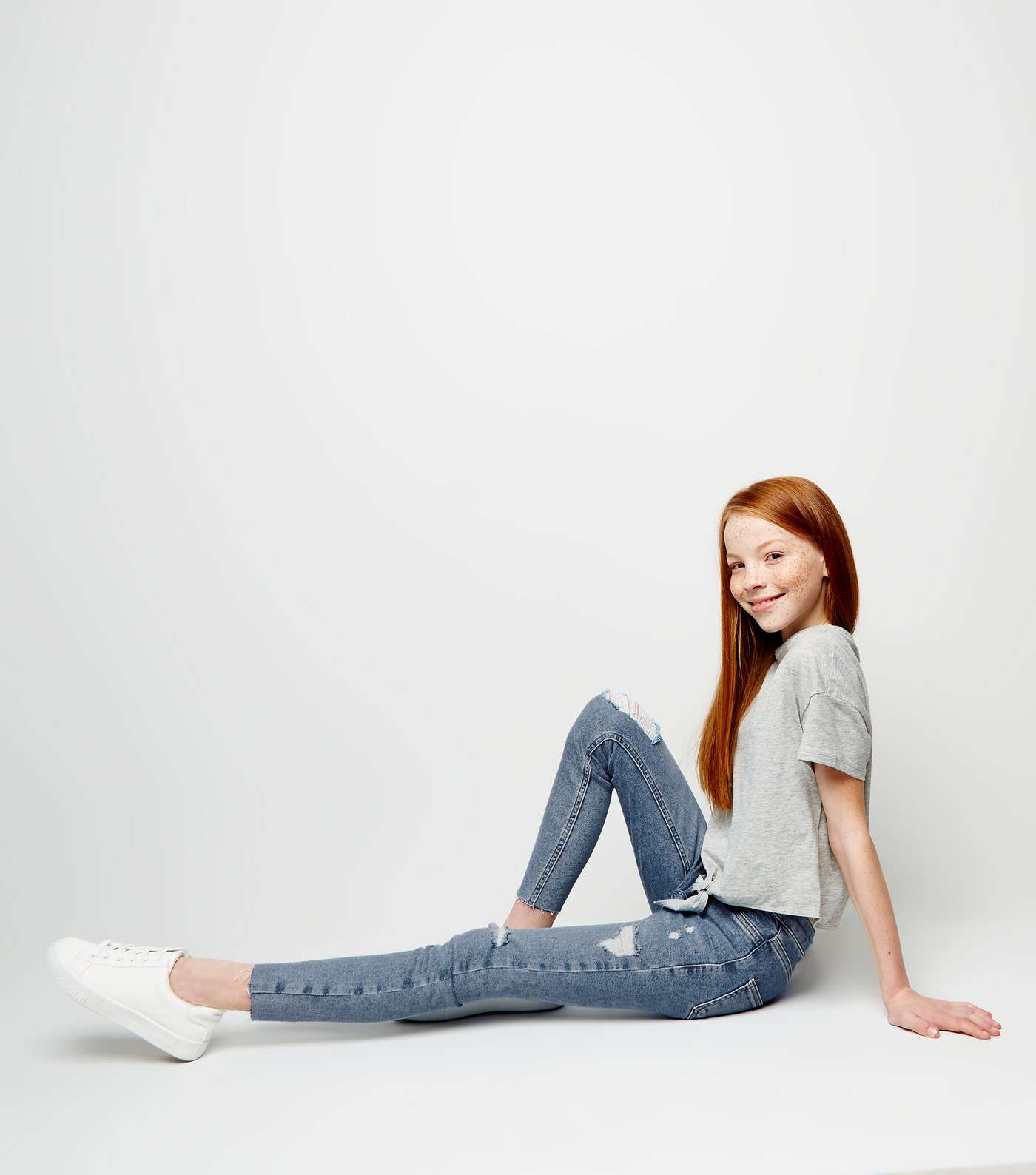 Girls Bright Blue Ripped High Rise Skinny Jeans Image 3