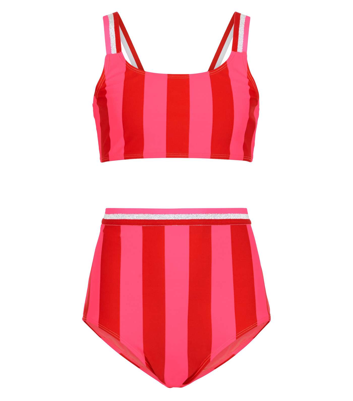 Girls Pink Stripe Glitter Bikini Set