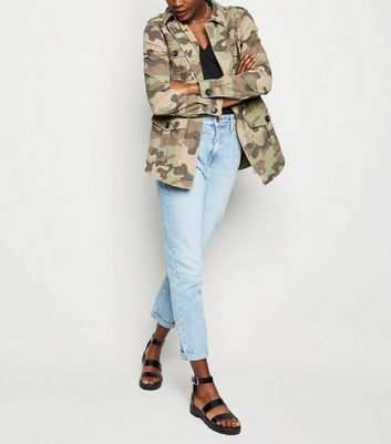 Olive Green Camo Print Utility Jacket 