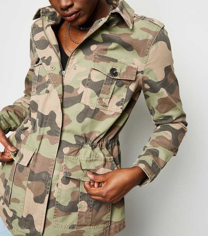 Olive Green Camo Print Utility Jacket | New Look
