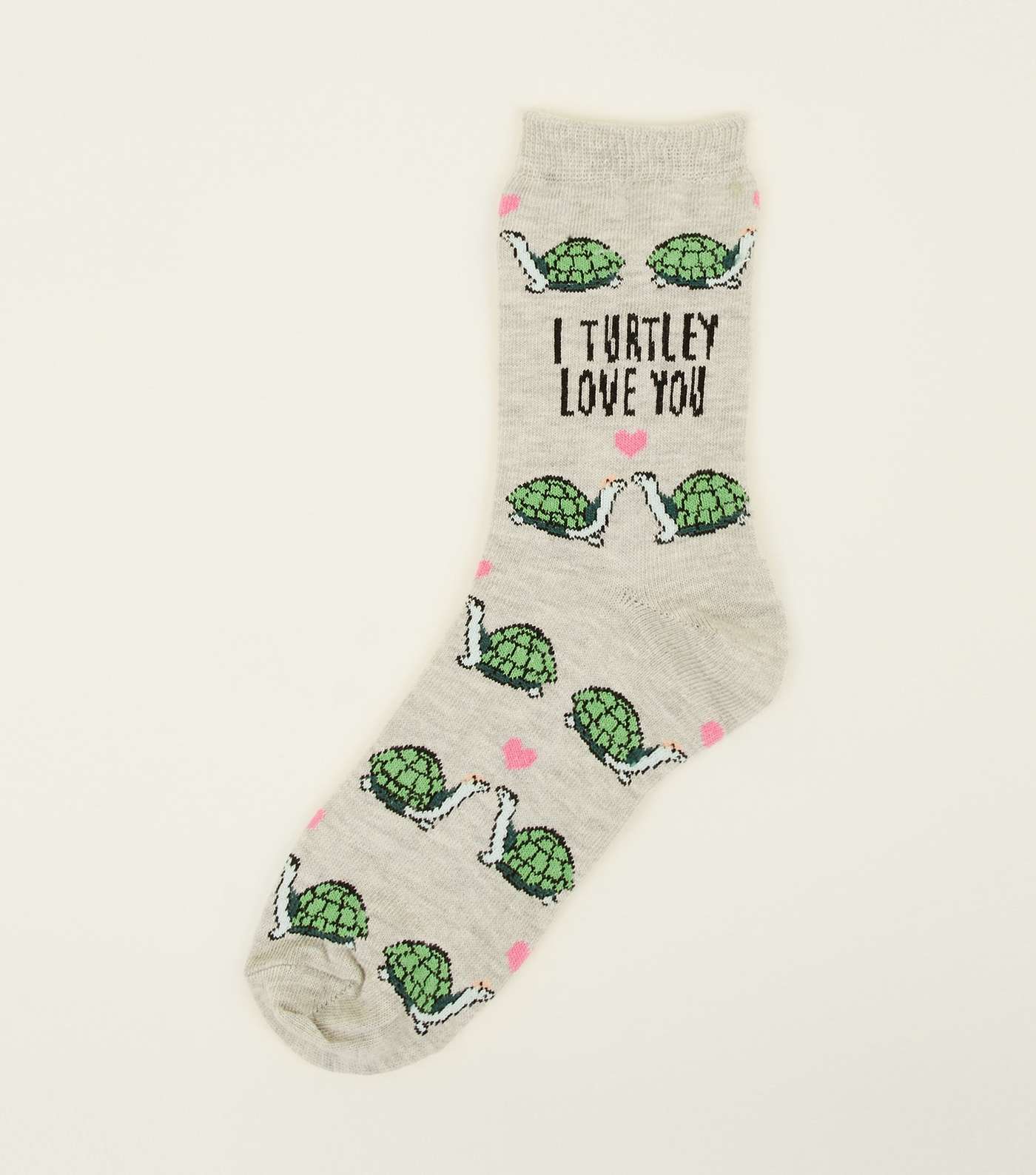 Grey I Turtley Love You Slogan Socks