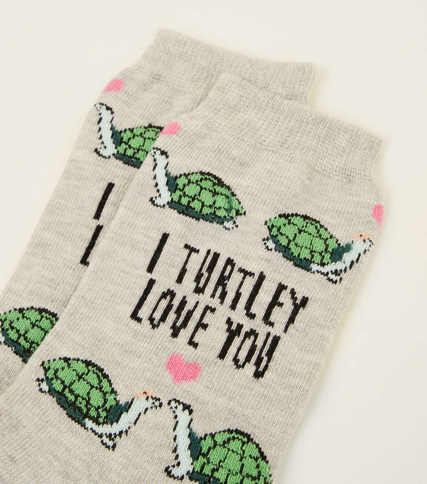 Grey I Turtley Love You Slogan Socks Image 3