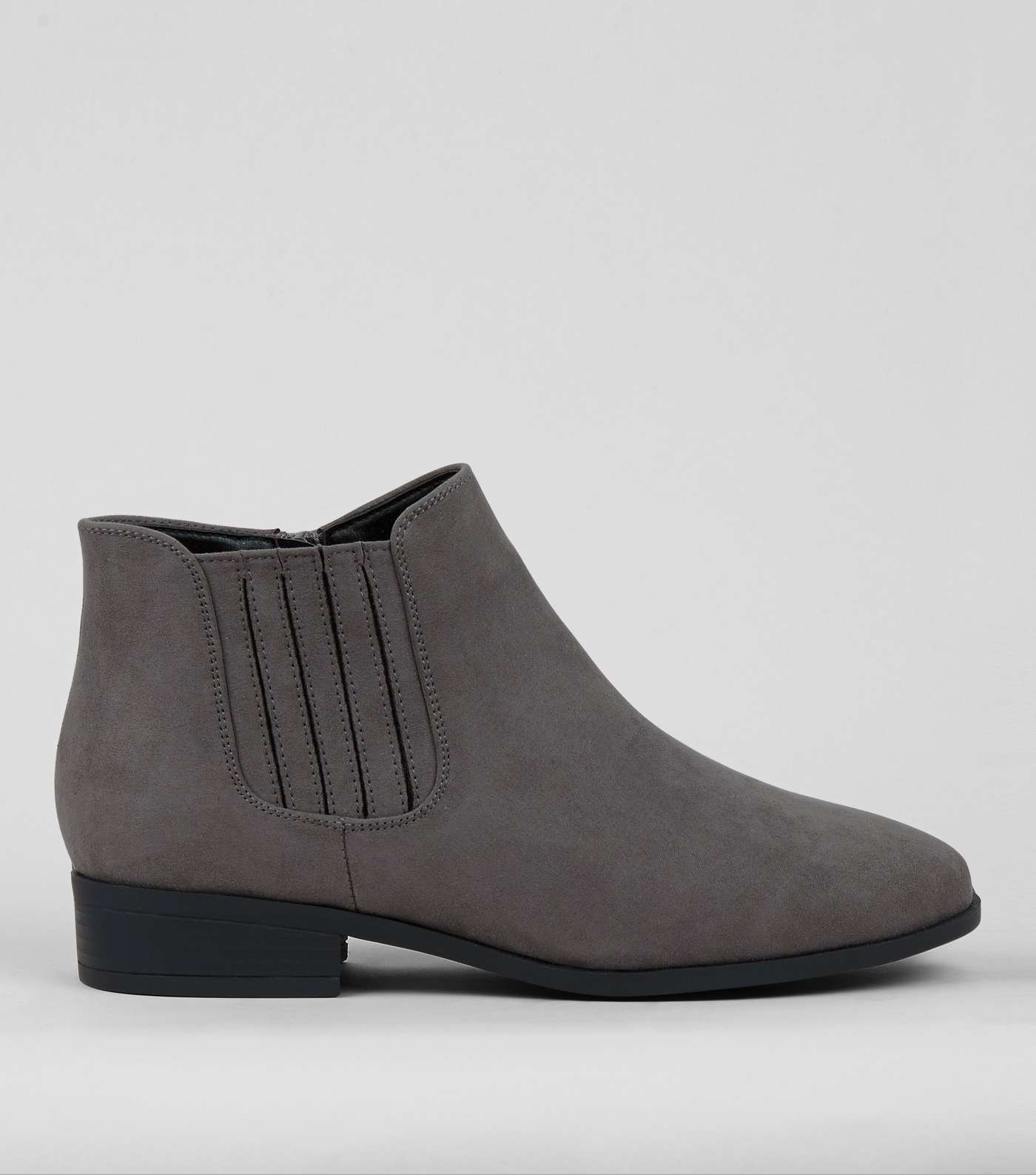Wide Fit Grey Suedette Flat Chelsea Boots