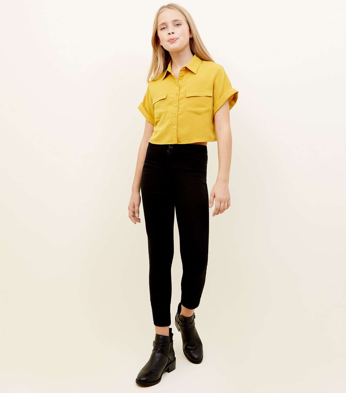 Girls Mustard Pocket Boxy Shirt  Image 5