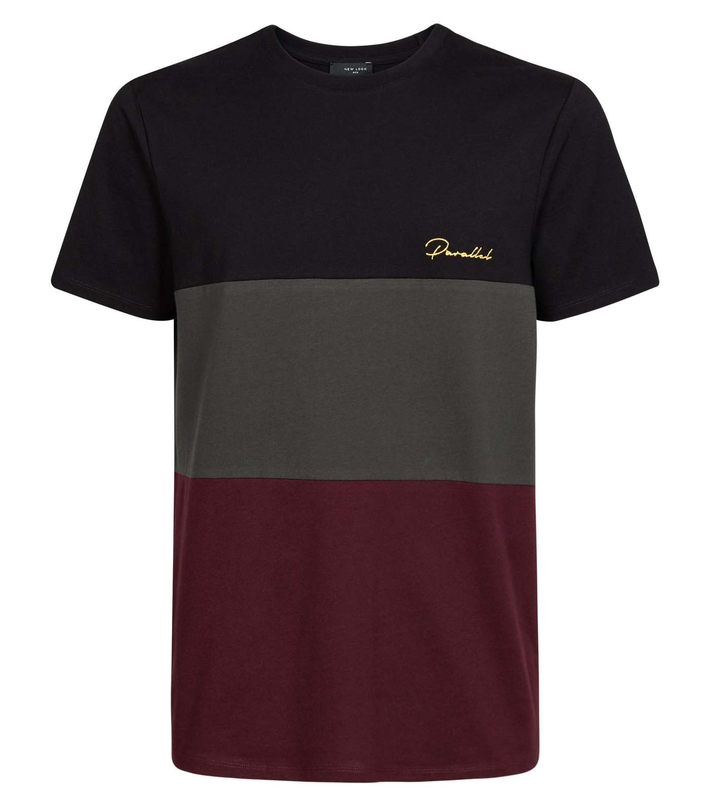 Burgundy Colour Block Parallel Embroidered T-Shirt Image 4