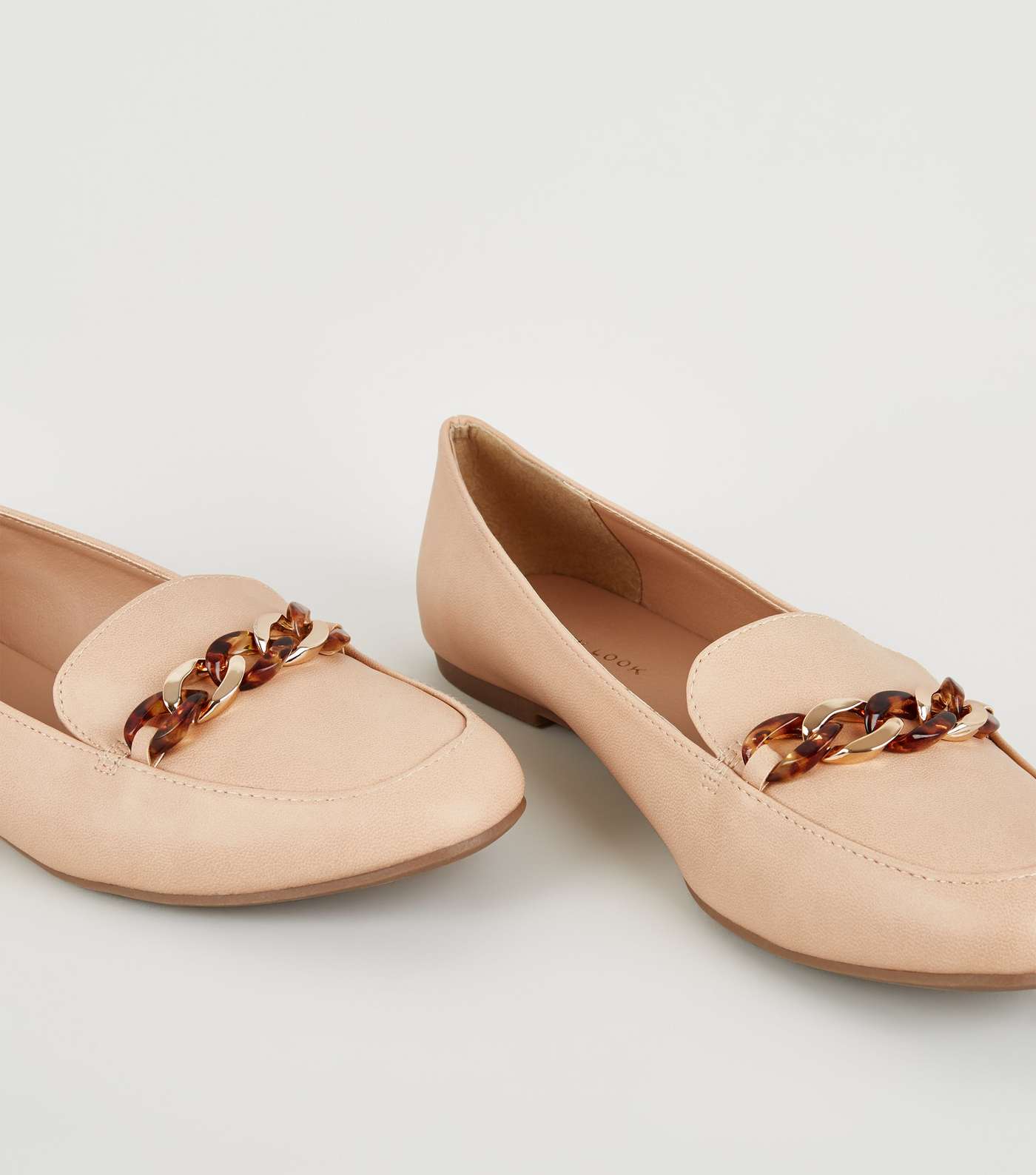 Camel Leather-Look Resin Chain Loafers Image 4