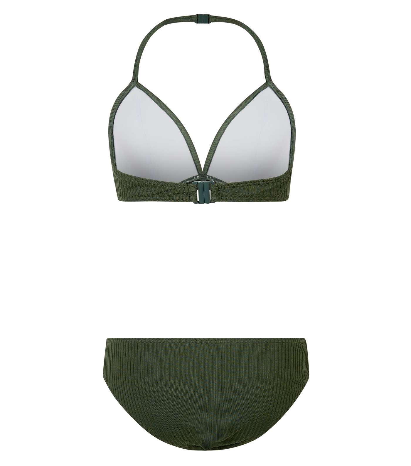 Girls Khaki Ribbed Button Front Bikini Set Image 2