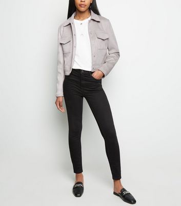 Grey suede jacket new on sale look