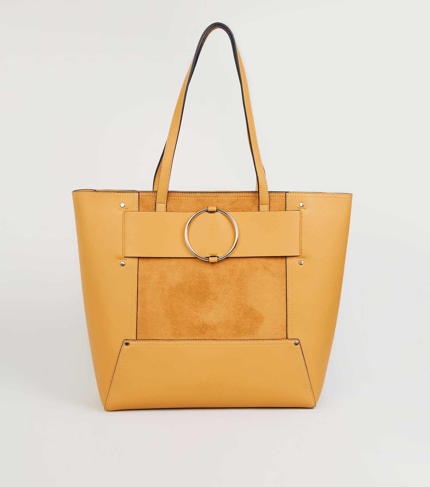 Mustard Leather-Look Ring Strap Tote Bag