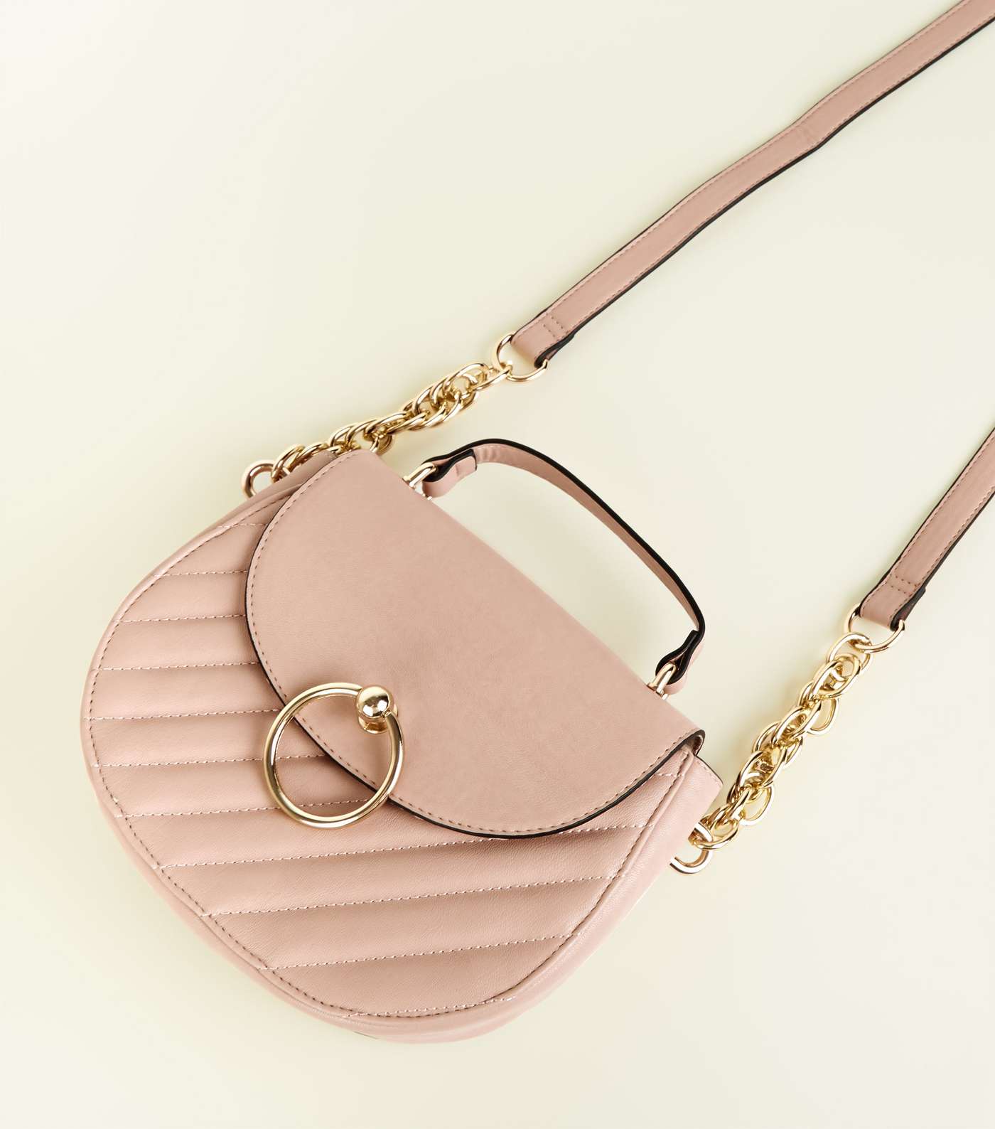 Nude Quilted Mini Saddle Bag Image 4