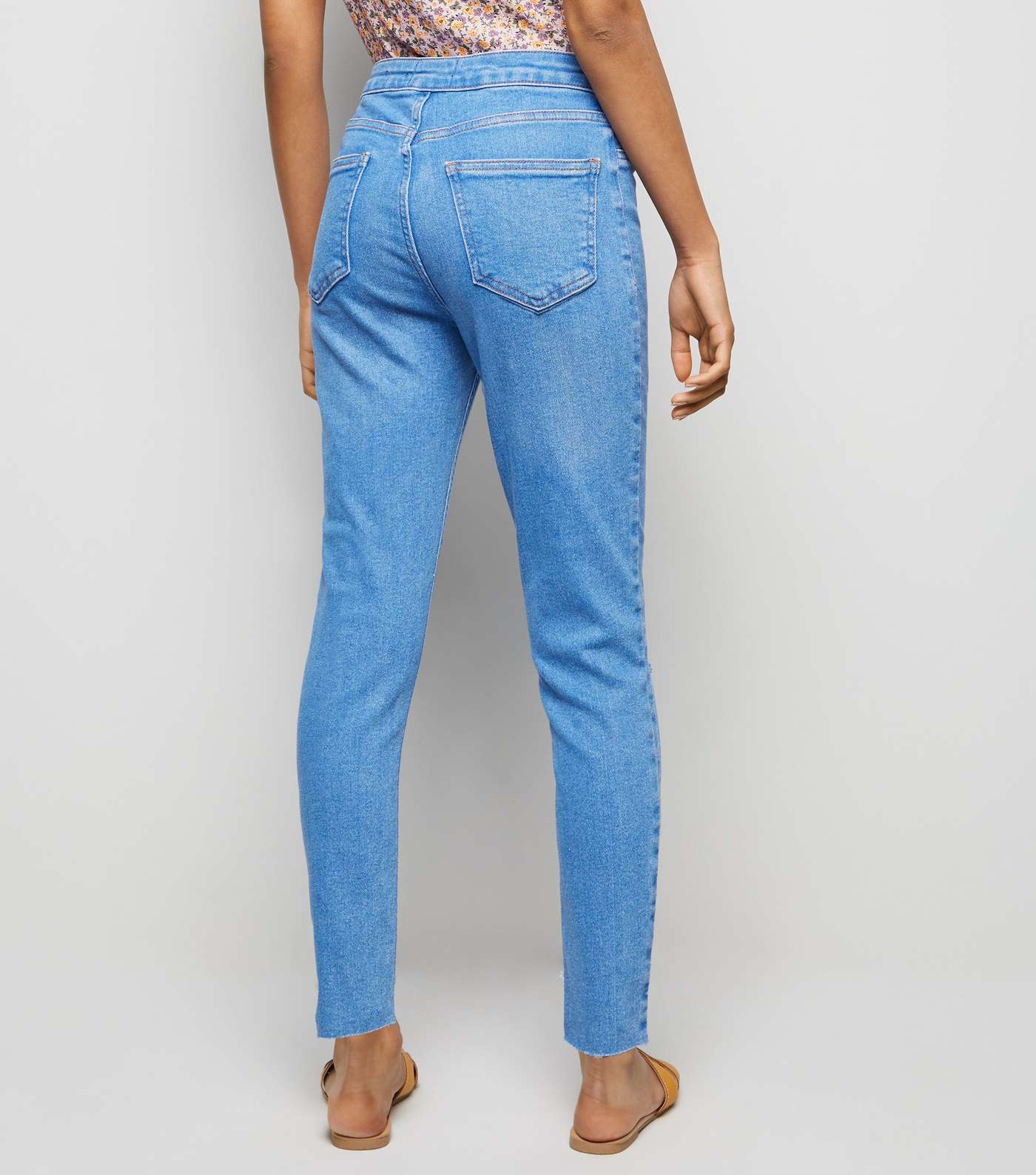 Petite Bright Blue High Waist Ripped Skinny Jeans Image 3