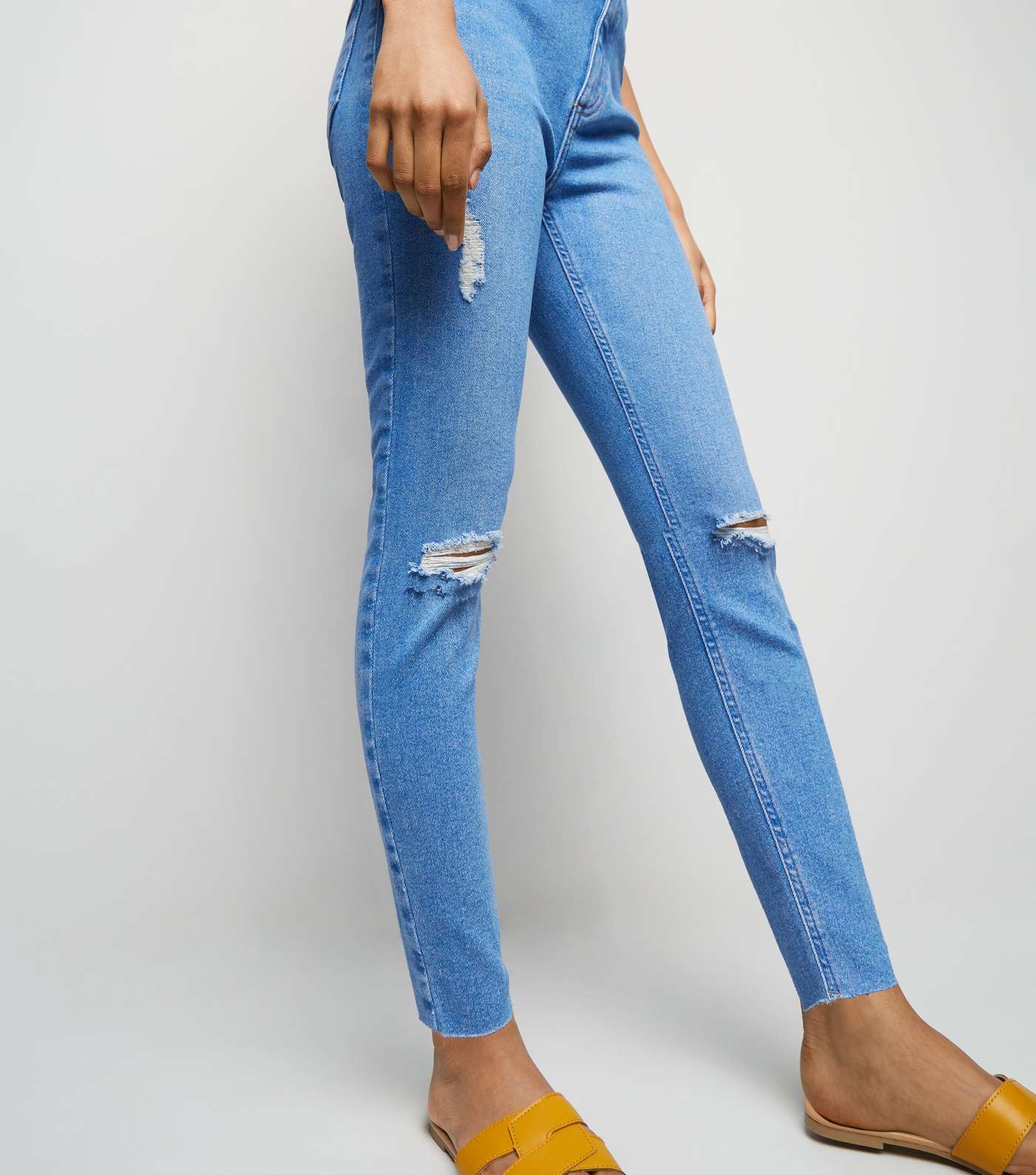 Petite Bright Blue High Waist Ripped Skinny Jeans Image 5