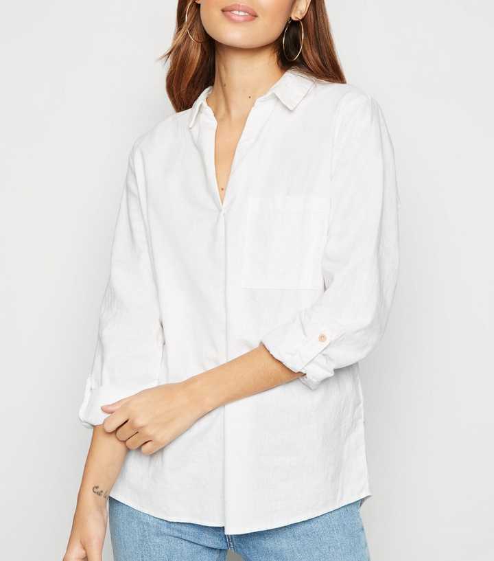 Linen-blend Shirt - White - Ladies