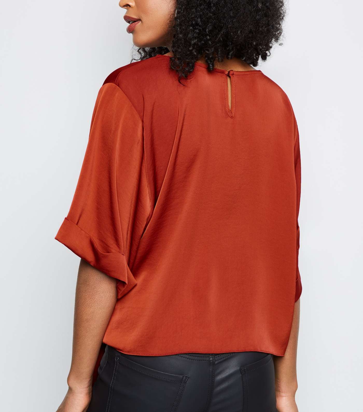 Rust Satin Tie Front Blouse Image 3