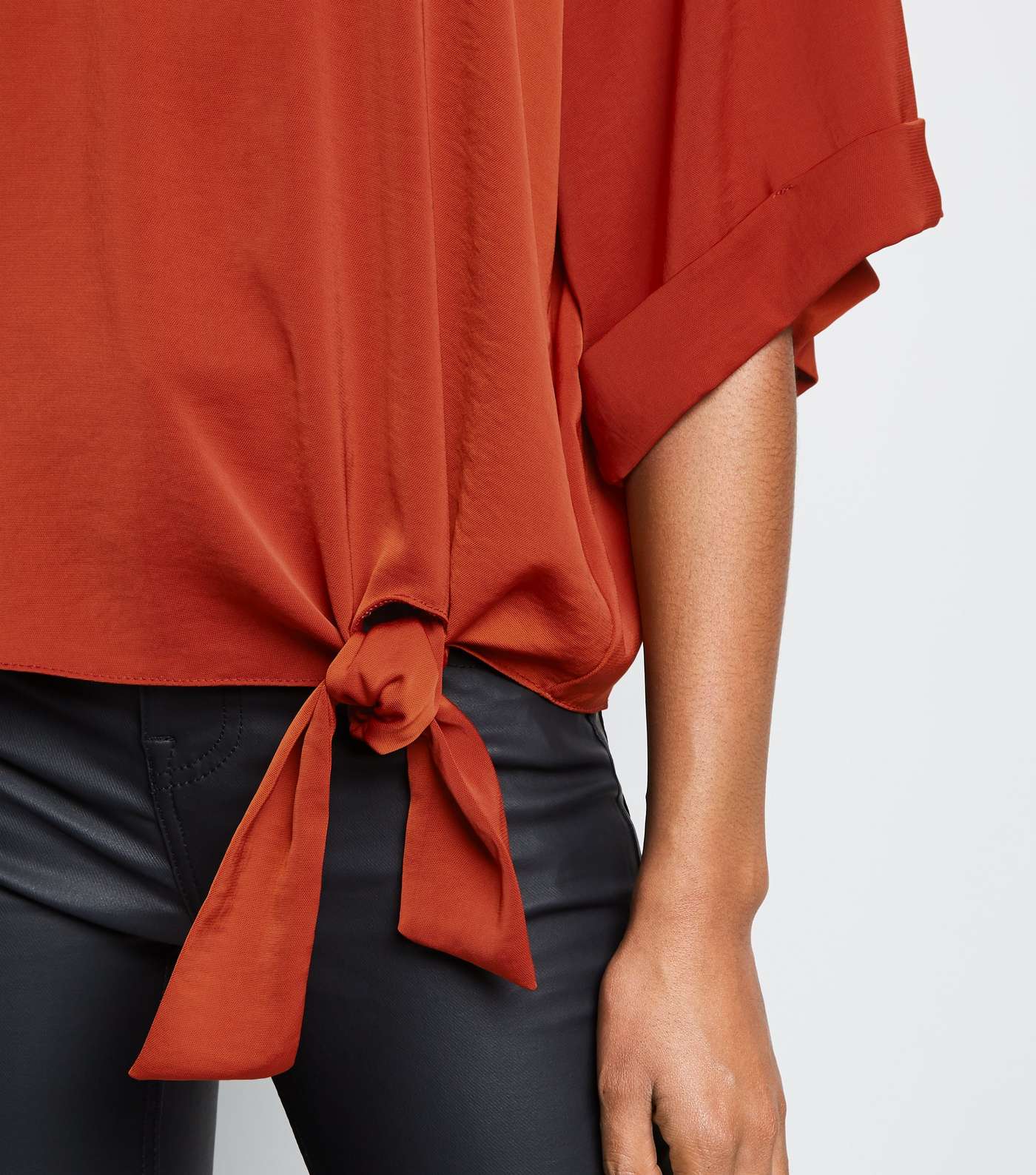 Rust Satin Tie Front Blouse Image 5