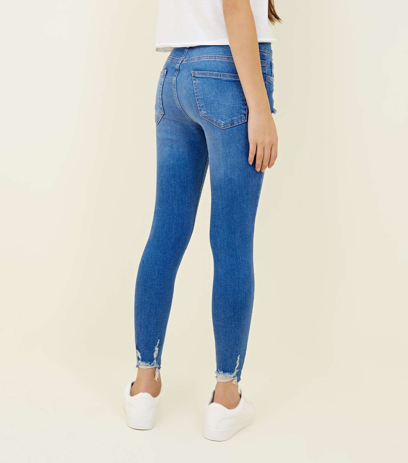 Girls Bright Blue Ripped Skinny Jeans Image 5