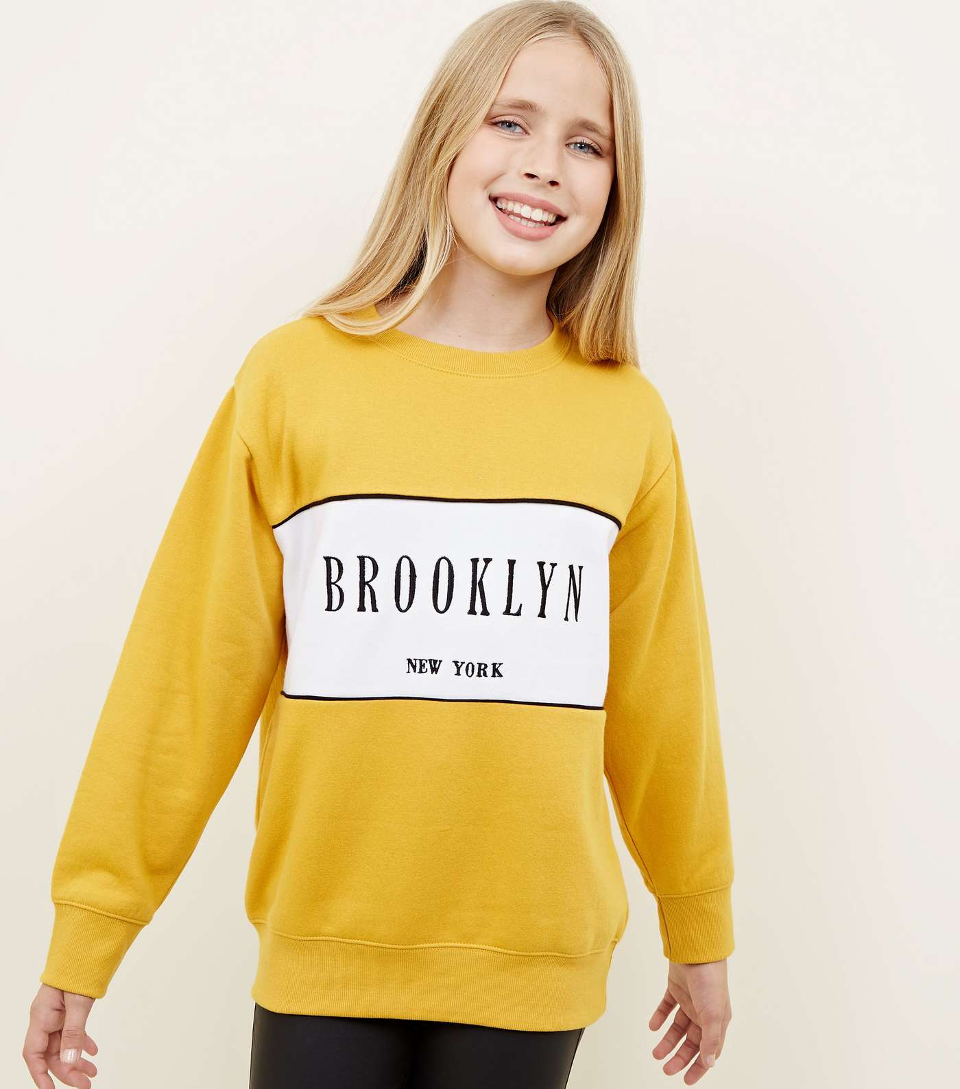 Girls Mustard Brooklyn Embroidered Longline Sweatshirt