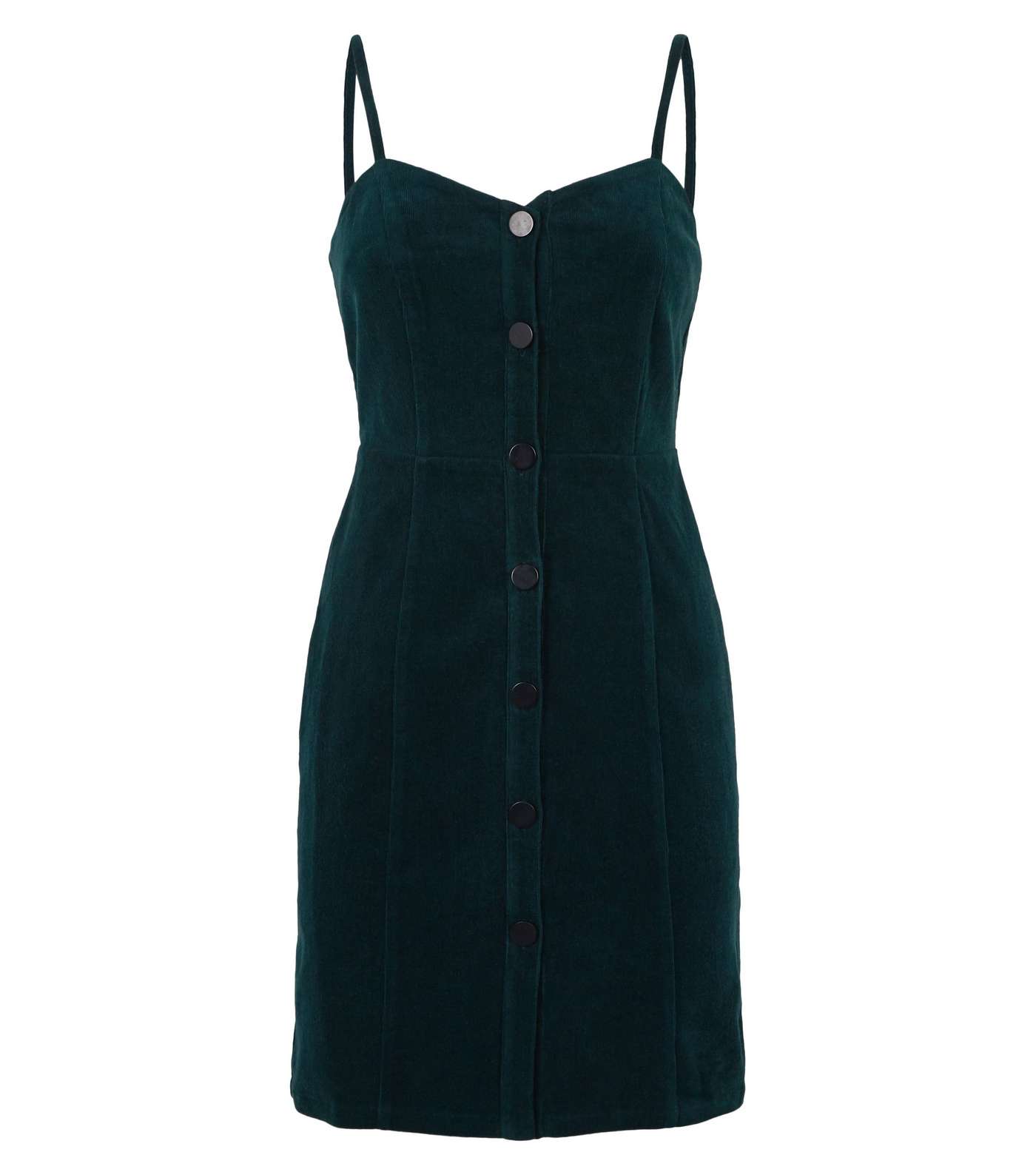 Dark Green Corduroy Button Front Mini Dress Image 4