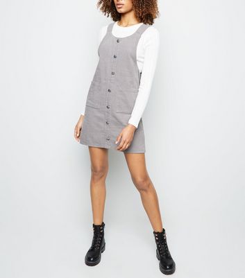 Grey Corduroy Button Front Pinafore ...
